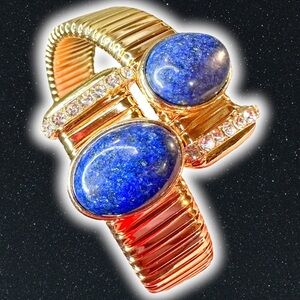 Princess Diana / Meghan Markle Inspired Blue Gemstone & CZ Goldtone Bracelet